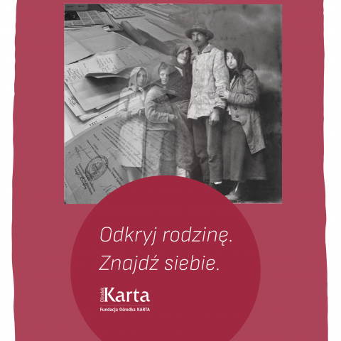 grafika ogólna projektu "Odkryj rodzinę. Znajdź siebie", znajduje się tam archiwalne zdjęcie rodziny i dokumentów archiwalnych